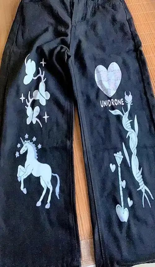Other Streetwear Anime Print Wide Leg Daddy Baggy Jeans Size US 31 - 2 Thumbnail