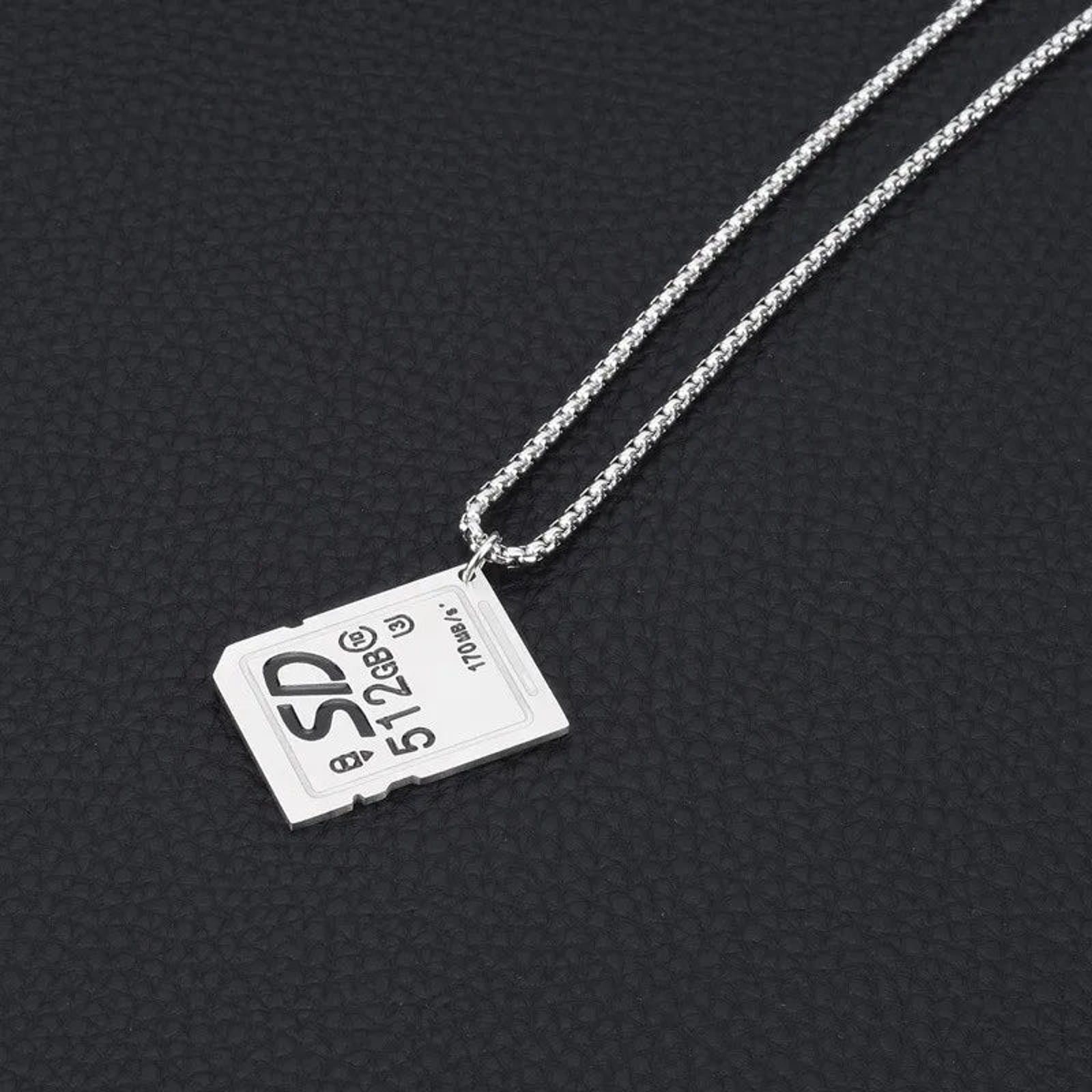 Jewelry Sd Card Memory Card Pendant Necklace in Silver, Men's