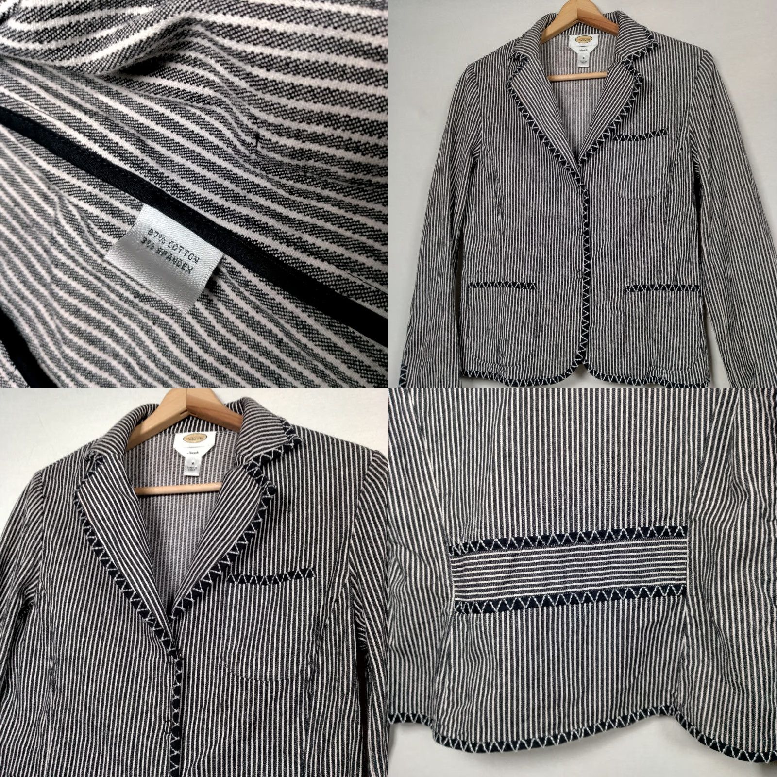 Talbots VINTAGE Talbots Blazer Jacket Women 8 Blue Hickory Stripe Stretch Denim Short Sleeve Snap 3 Notch Lapel Mens? Women. Size 30" / US 8 / IT 44 - 8 Thumbnail
