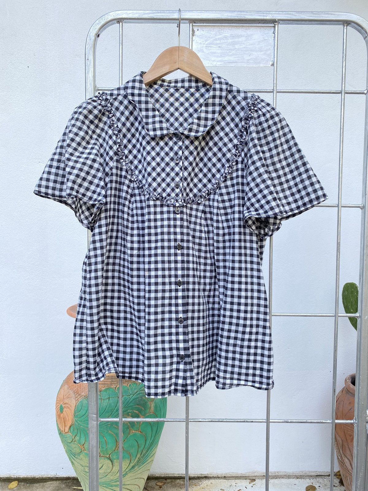 image of Frapbois Black Gingham Shirt, Women's (Size Medium)