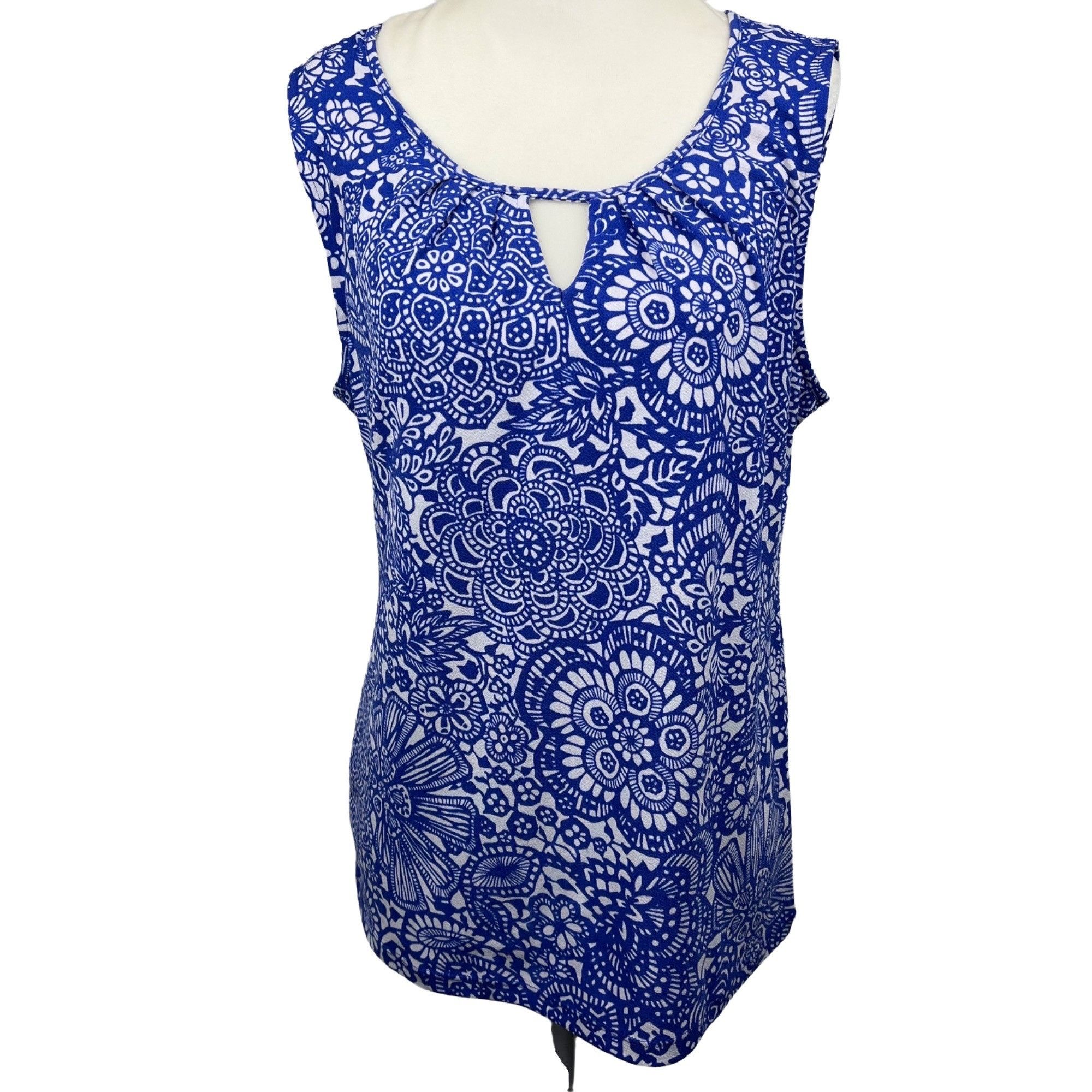 Ann Taylor Ann Taylor Blue Floral Print Sleeveless Scoop-Neck Top Size Size M / US 6-8 / IT 42-44 - 1 Thumbnail