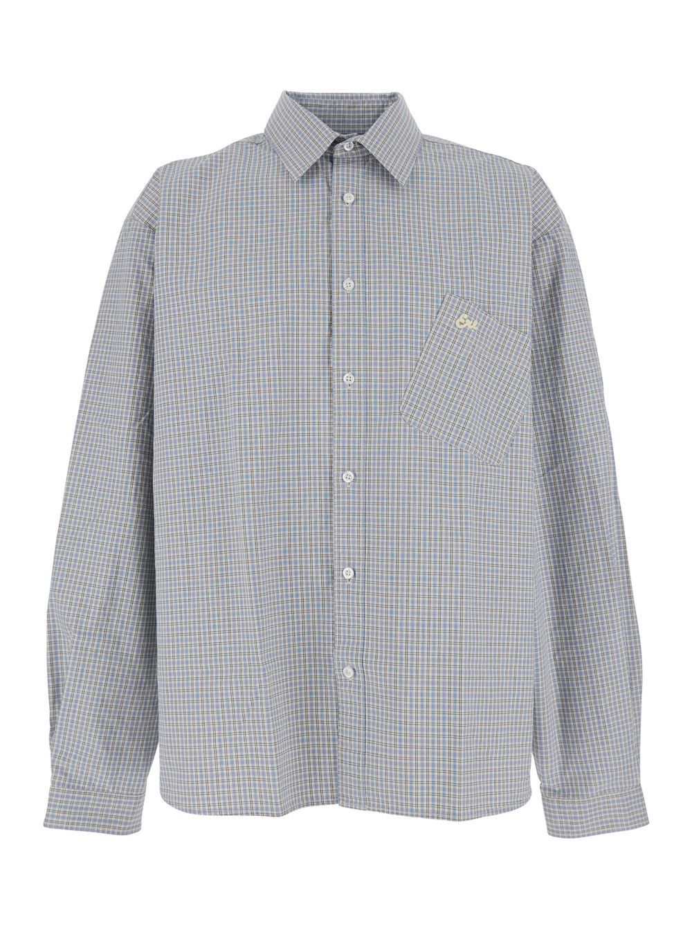 ERL Beige Shirt with Logo Embroidery on the Front and All-Over Check Motif in Cotton Man Size US S / EU 44-46 / 1 - 1 Thumbnail
