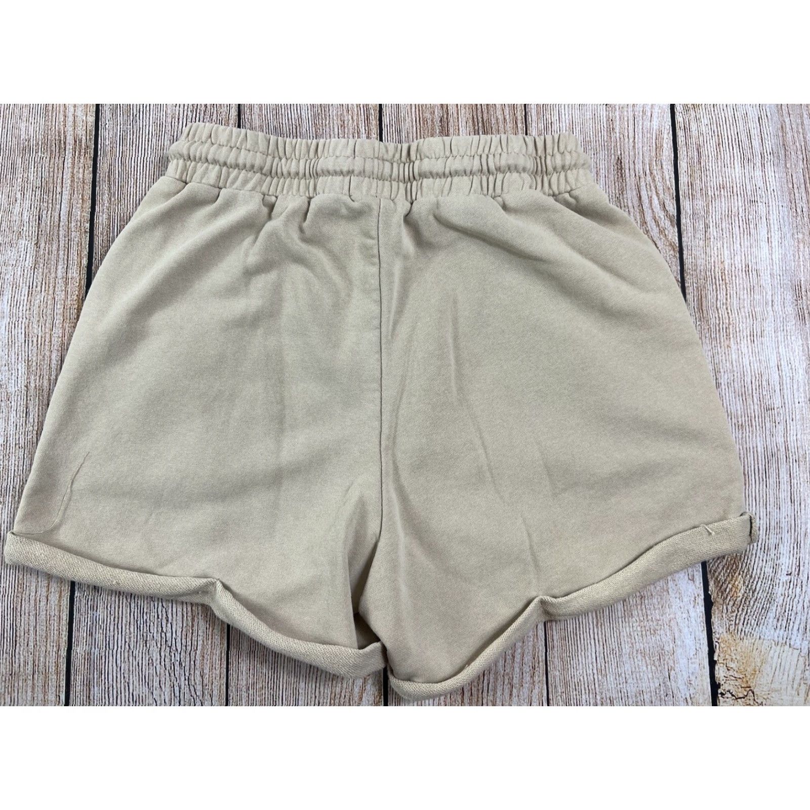 Vintage Promesa Women’s Sweat Shorts Cuffed French Terry Pocket Drawstring Elastic Waist Beige S Small Size 28" / US 6 / IT 42 - 2 Thumbnail