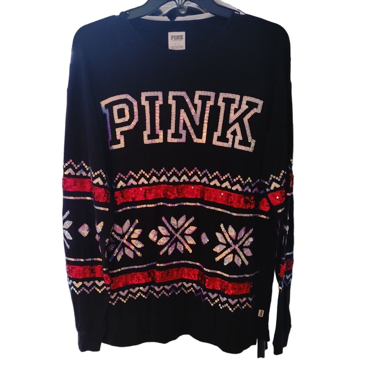Victoria's Secret Victoria's Secret PINK Long Sleeve Tshirt Sequin Bling Small Size S / US 4 / IT 40 - 1 Thumbnail