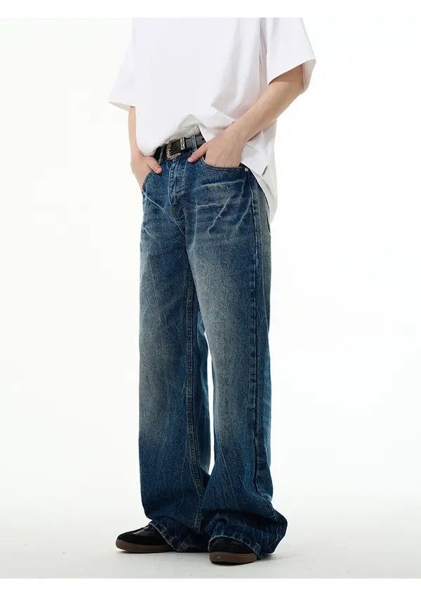 Japanese Brand Men's American retro lightning pattern loose jeans Size US 32 / EU 48 - 7 Thumbnail