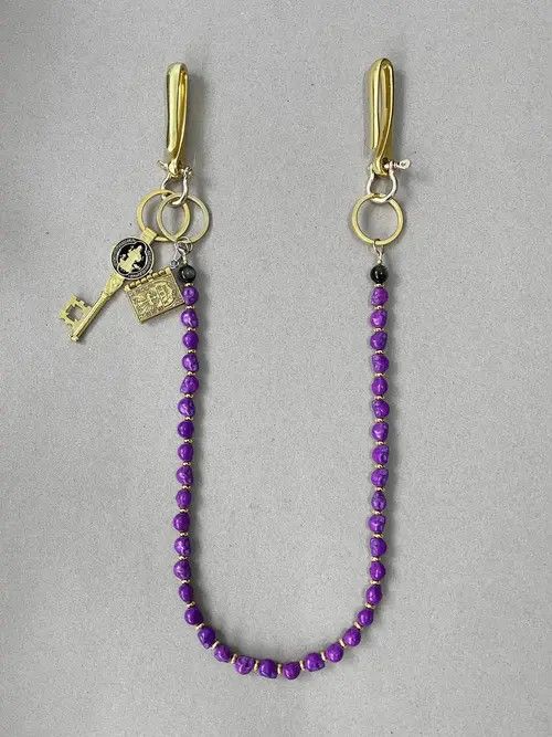 Jewelry Purple Black Gold Agate Wallet Chain, Jeans Chain Size ONE SIZE - 3 Thumbnail
