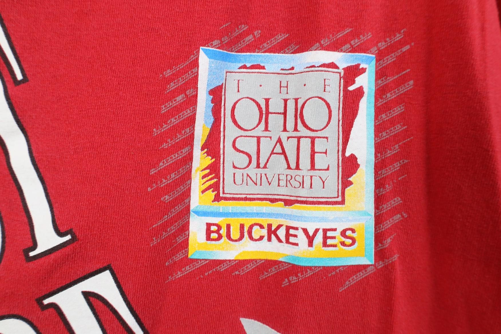 Vintage Vintage 90s Spell The Ohio State University T-Shirt Red USA Size US XL / EU 56 / 4 - 5 Thumbnail
