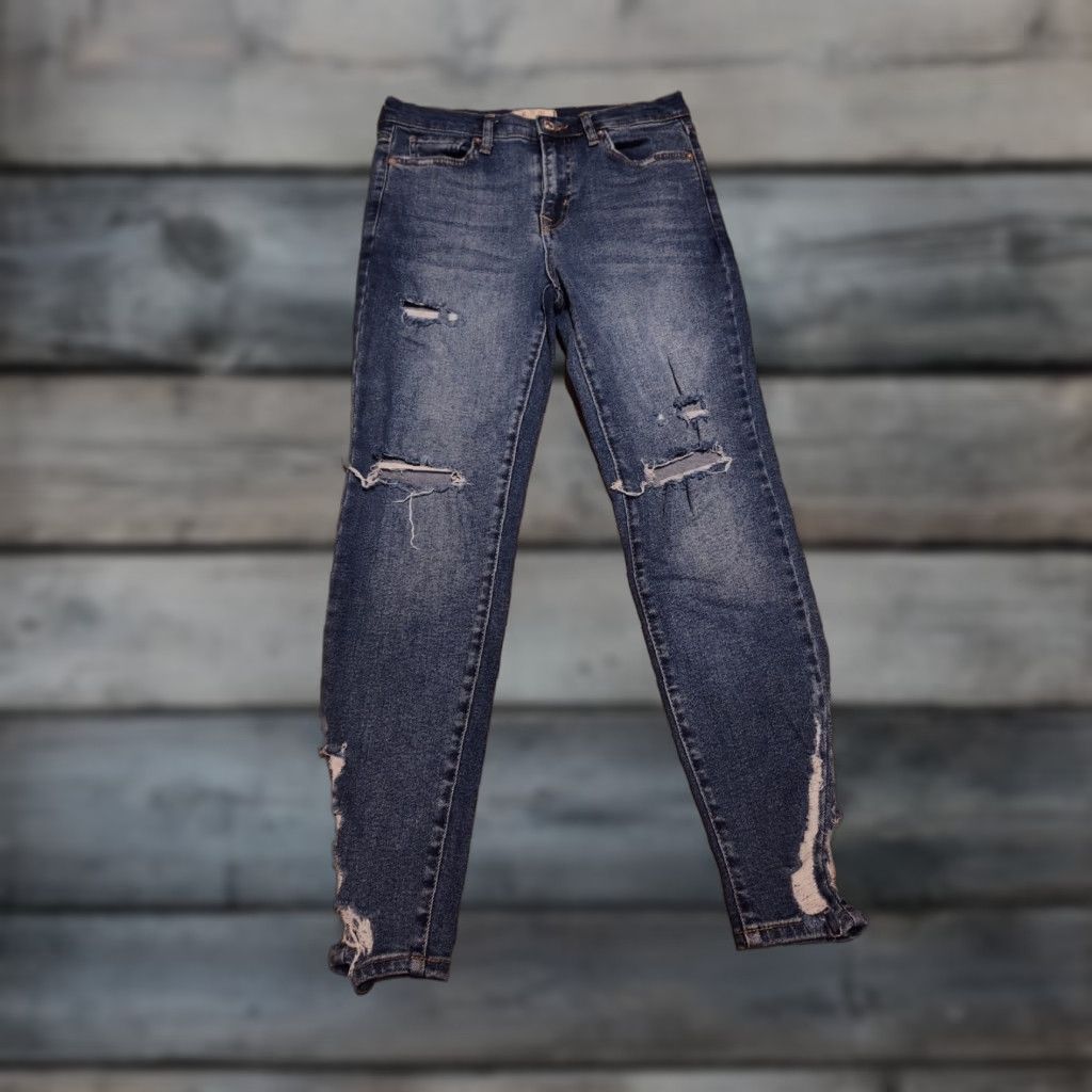 Free People VINTAGE Free People Women's Skinny Jeans Size 26 Mid Rise Raw Hem Blue Denim Slim 90s Womens Size 26" / US 2 / IT 38 - 1 Thumbnail