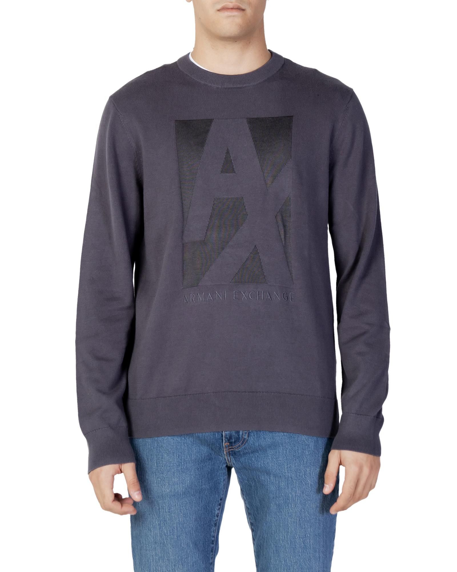 image of Armani Exchange Printed Knitwear With Long Sleeves And Round Neck in Grey, Men's (Size 2XL)