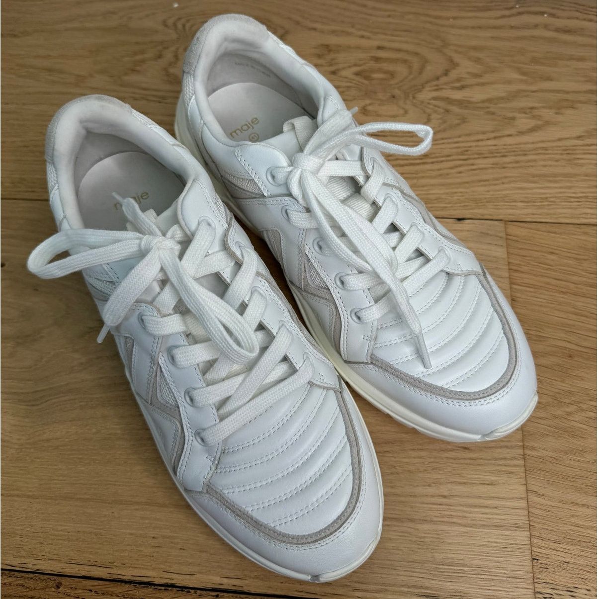 Maje NWOT Maje Blanc White Zig-Zag Chunky Lug Leather Sneakers Size US 11 / IT 41 - 4 Thumbnail