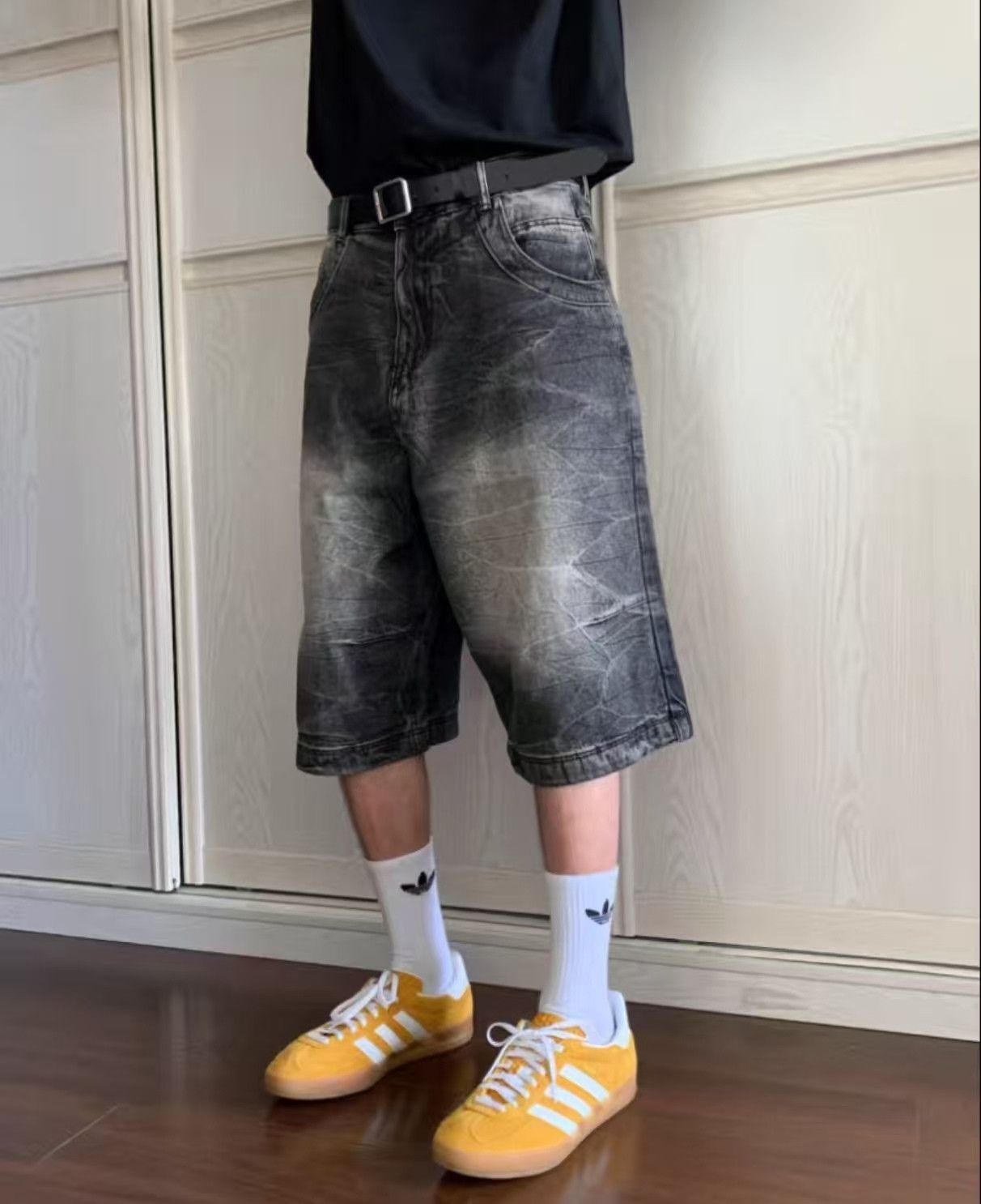 Japanese Brand × Jean Black washed vintage straight distressed denim shorts Size US 32 / EU 48 - 3 Thumbnail