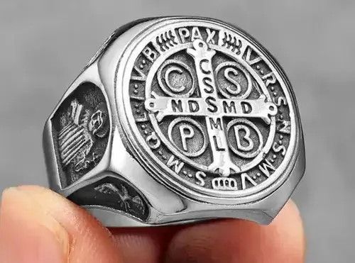 Jewelry x Ring Gold Plated Exorcism Amulet Ring (Size 7-13 ) in Silver, Men's
