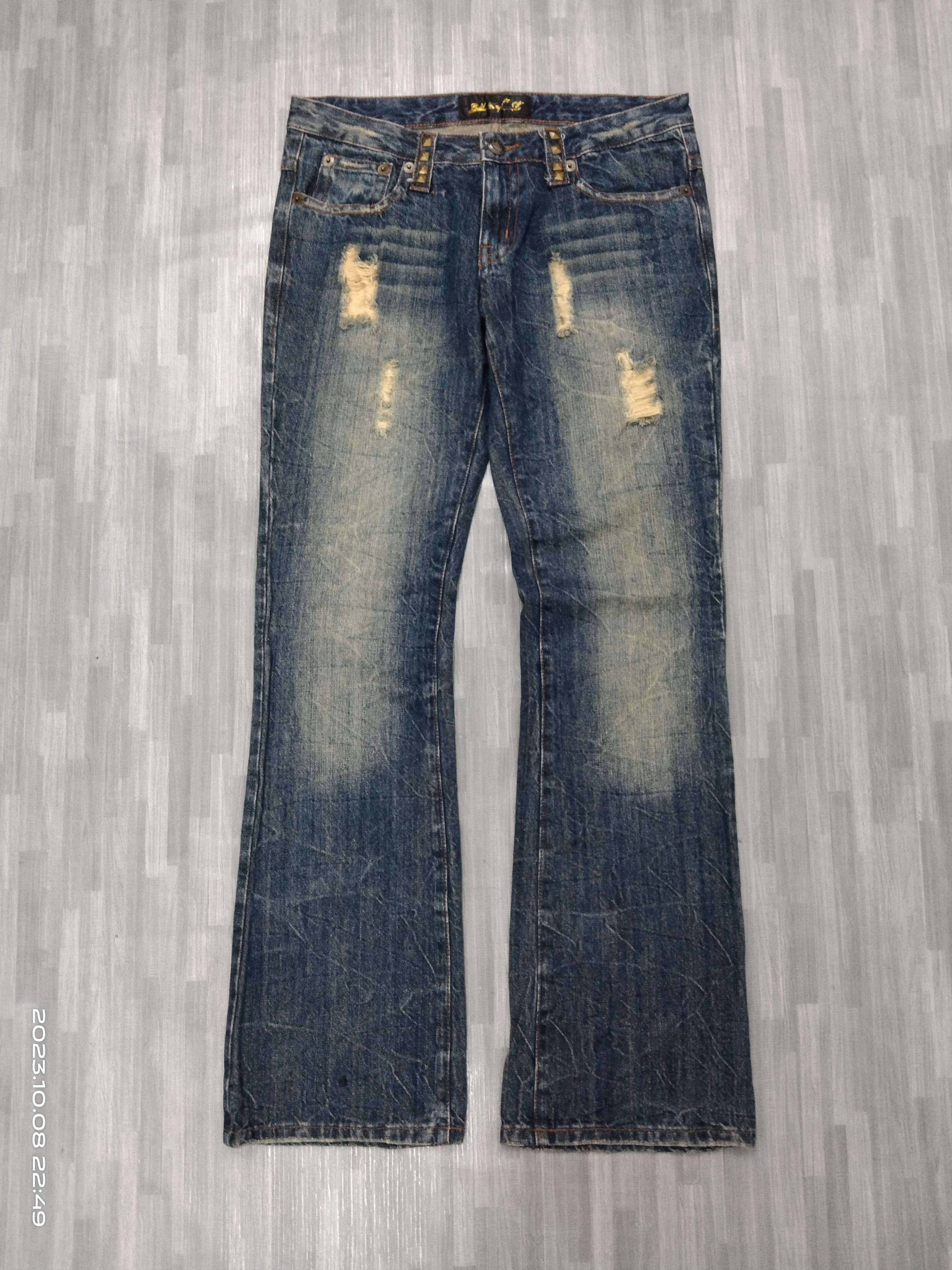 Japanese Brand FLARE RIPED STUDDED GOLD RUSH DENIM PANTS Size US 31 - 2 Thumbnail