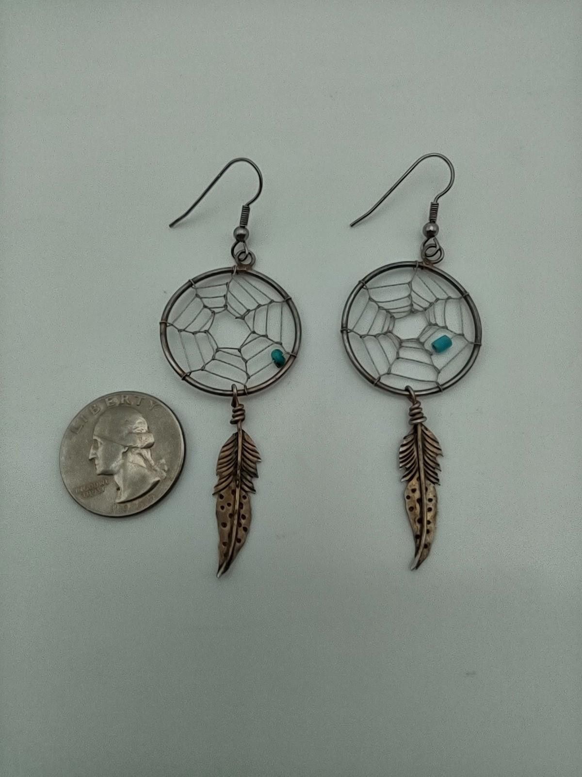 The Unbranded Brand Vintage 925 Sterling Dreamcatcher Feather Earrings Size ONE SIZE - 4 Thumbnail