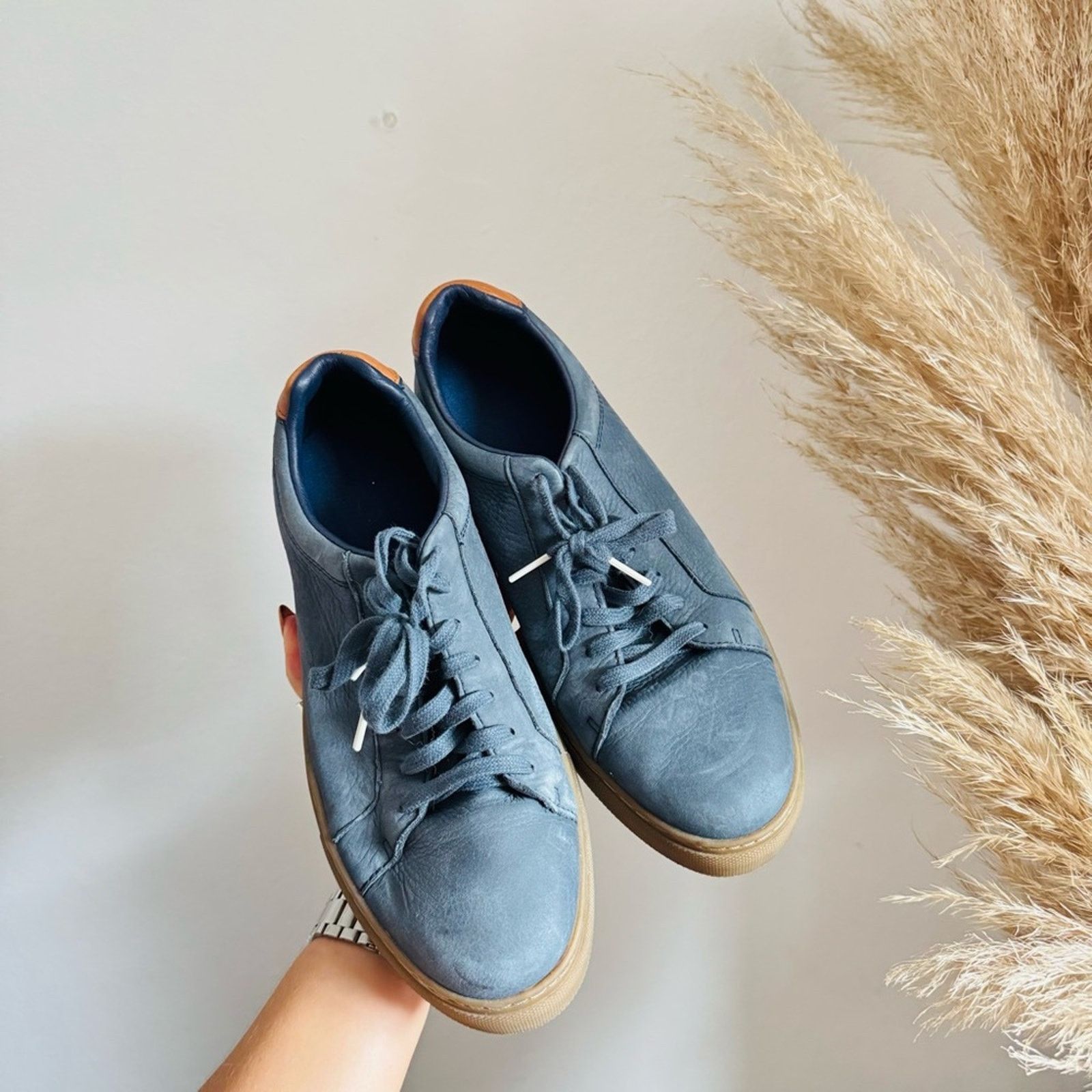 COLE HAAN Blue Leather Brown $175 Sneakers Tennis Shoes 8.5 display picture 3