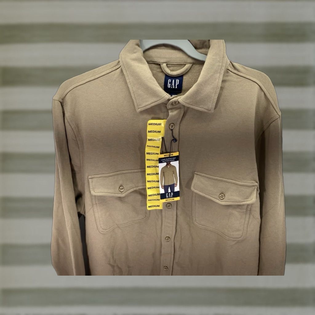 Gap Gap Shirt Men Medium Brown Button Long Sleeve Cotton Blend Knit Stretch NWT Size US M / EU 48-50 / 2 - 1 Thumbnail