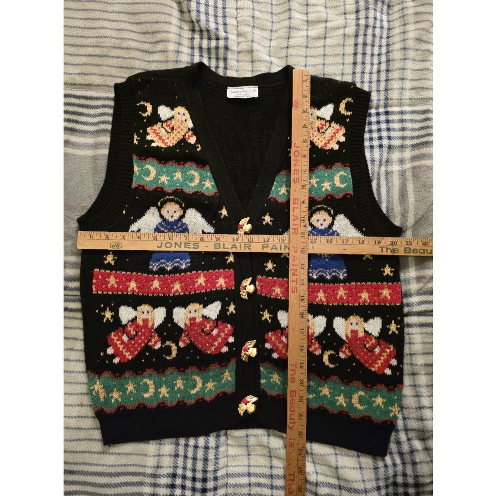 Loft VINTAGE Sweater Loft Knit Cardigan Vest Womens M Black Sleeveless V-Neck Embroidered Button Christmas 90s Religion Casual Party/Cocktail Size M / US 6-8 / IT 42-44 - 8 Thumbnail