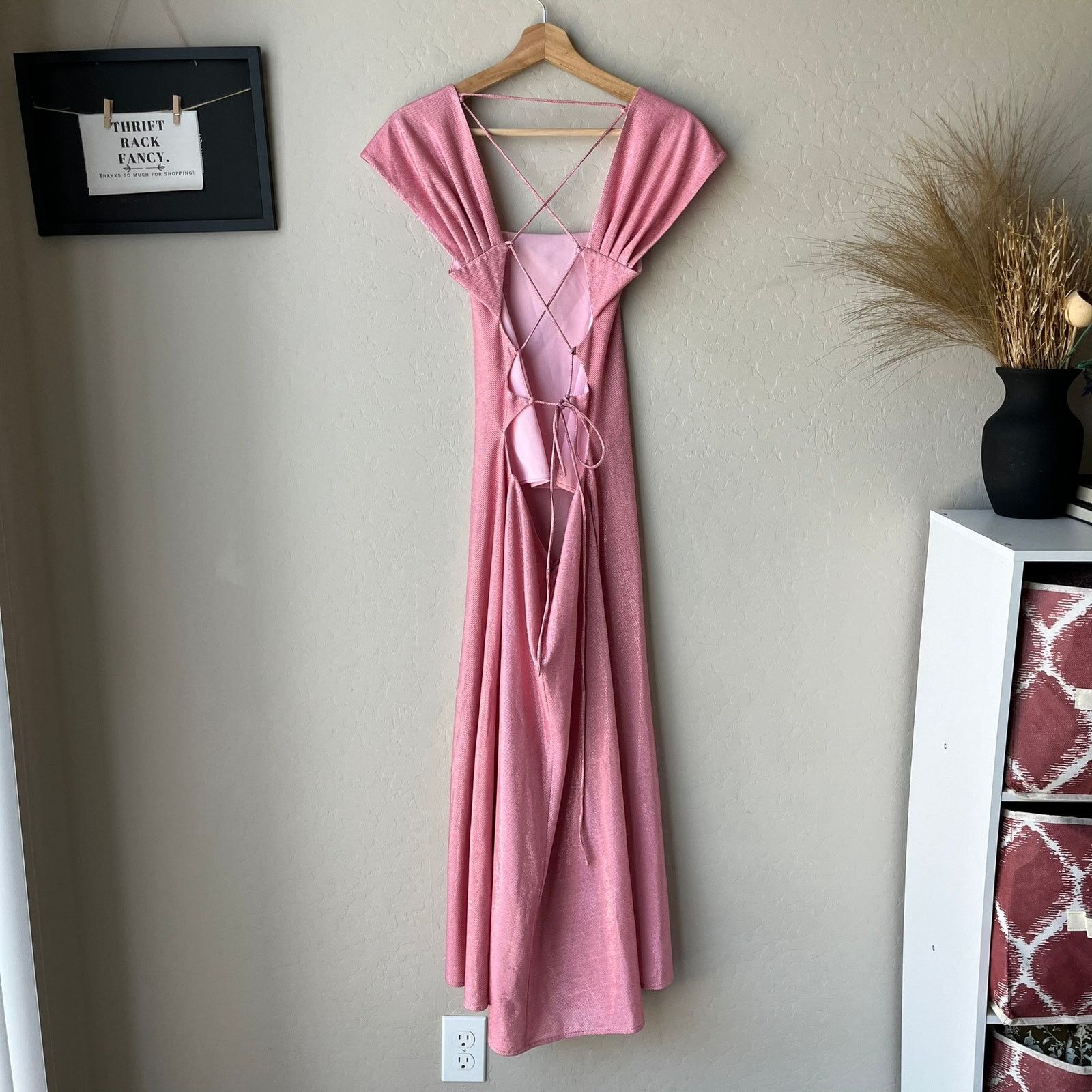 SIEDRES Siedres Dress Pink Sparkly Lace Up Cap Sleeve Maxi Dress L Size L / US 10 / IT 46 - 6 Thumbnail