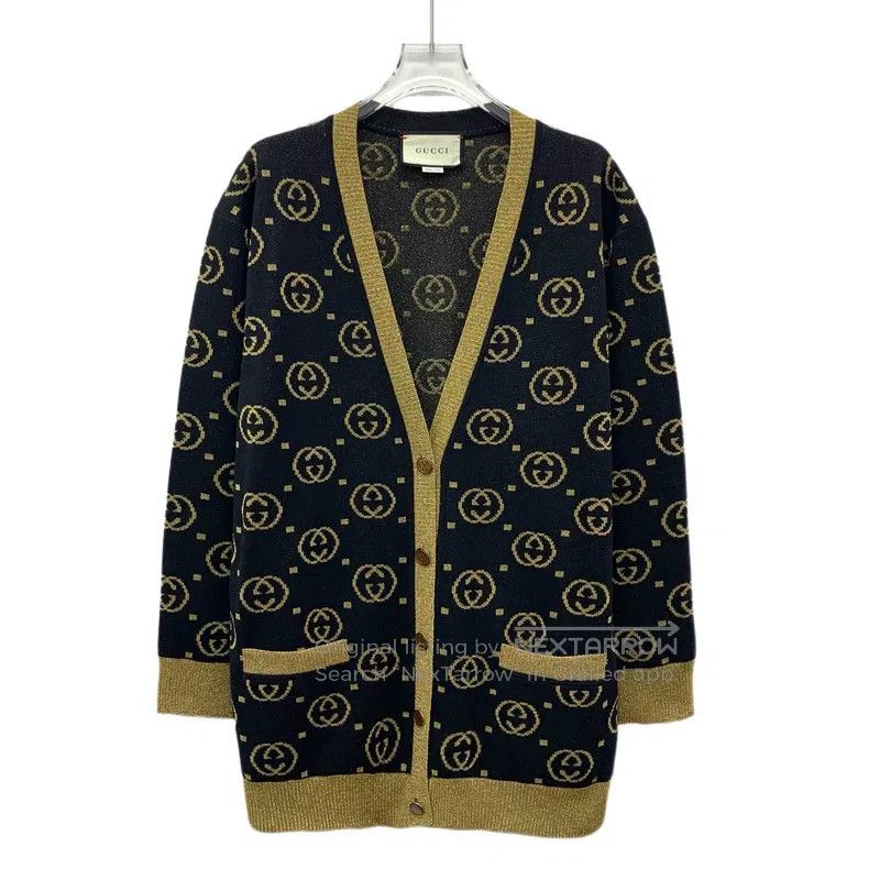 Gucci Gucci Black logo jacquard full-print wool V-neck single-br Size XS / US 0-2 / IT 36-38 - 1 Thumbnail