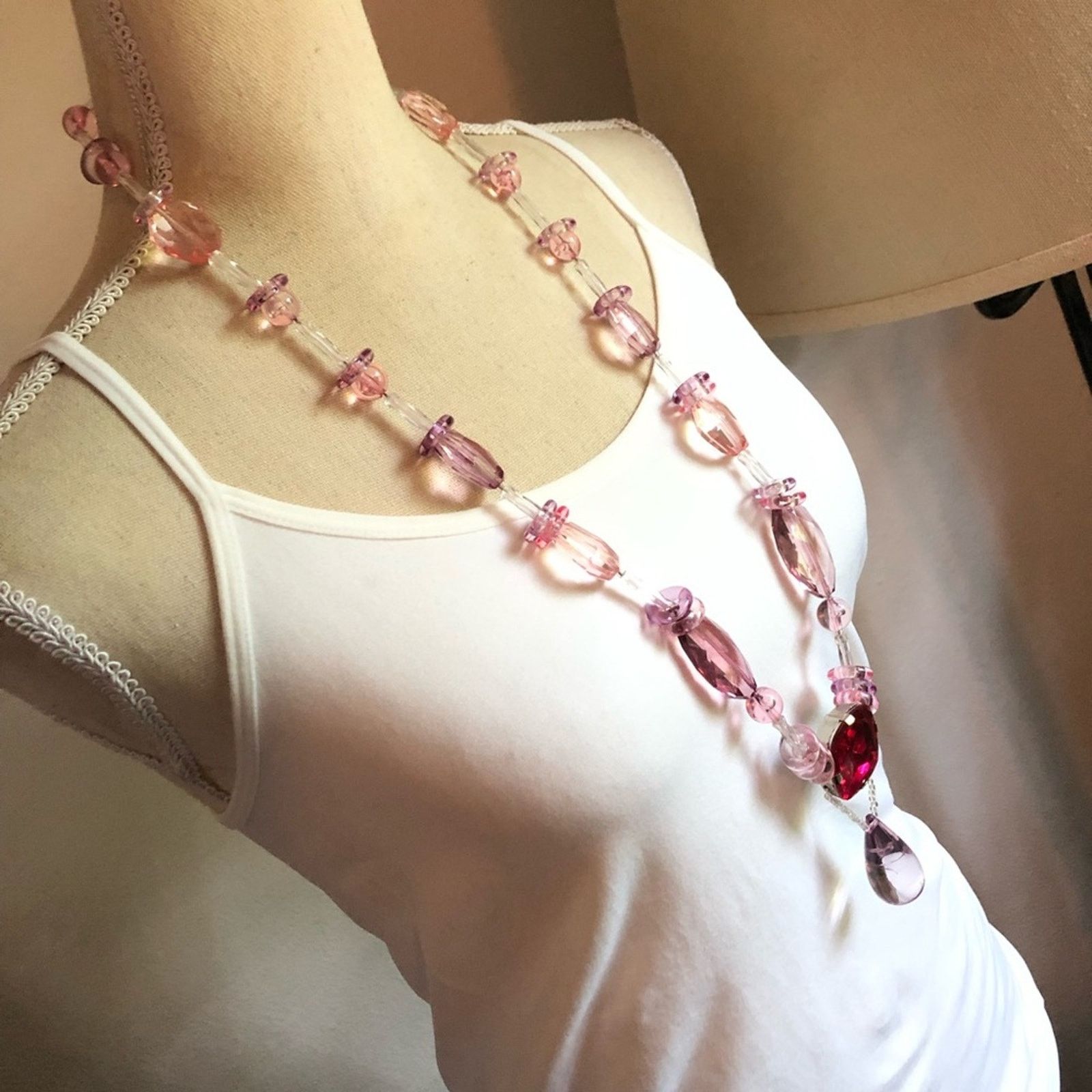 Vintage Vintage 80s two tone faceted pink bead necklace Size ONE SIZE - 5 Thumbnail