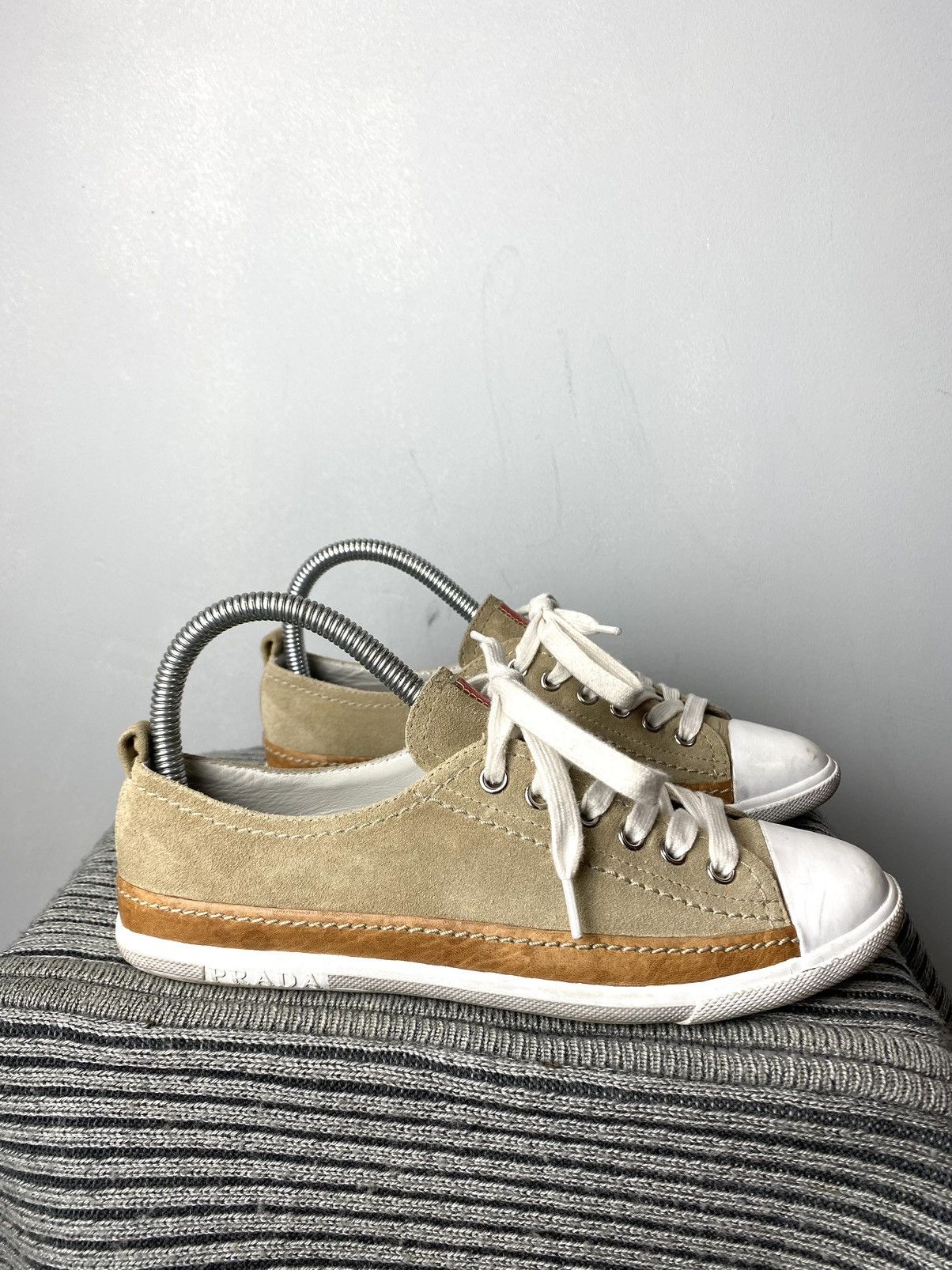 Prada Suede Prada Low Top Sneakers Red Tab Shoes Size US 6 / IT 36 - 5 Thumbnail