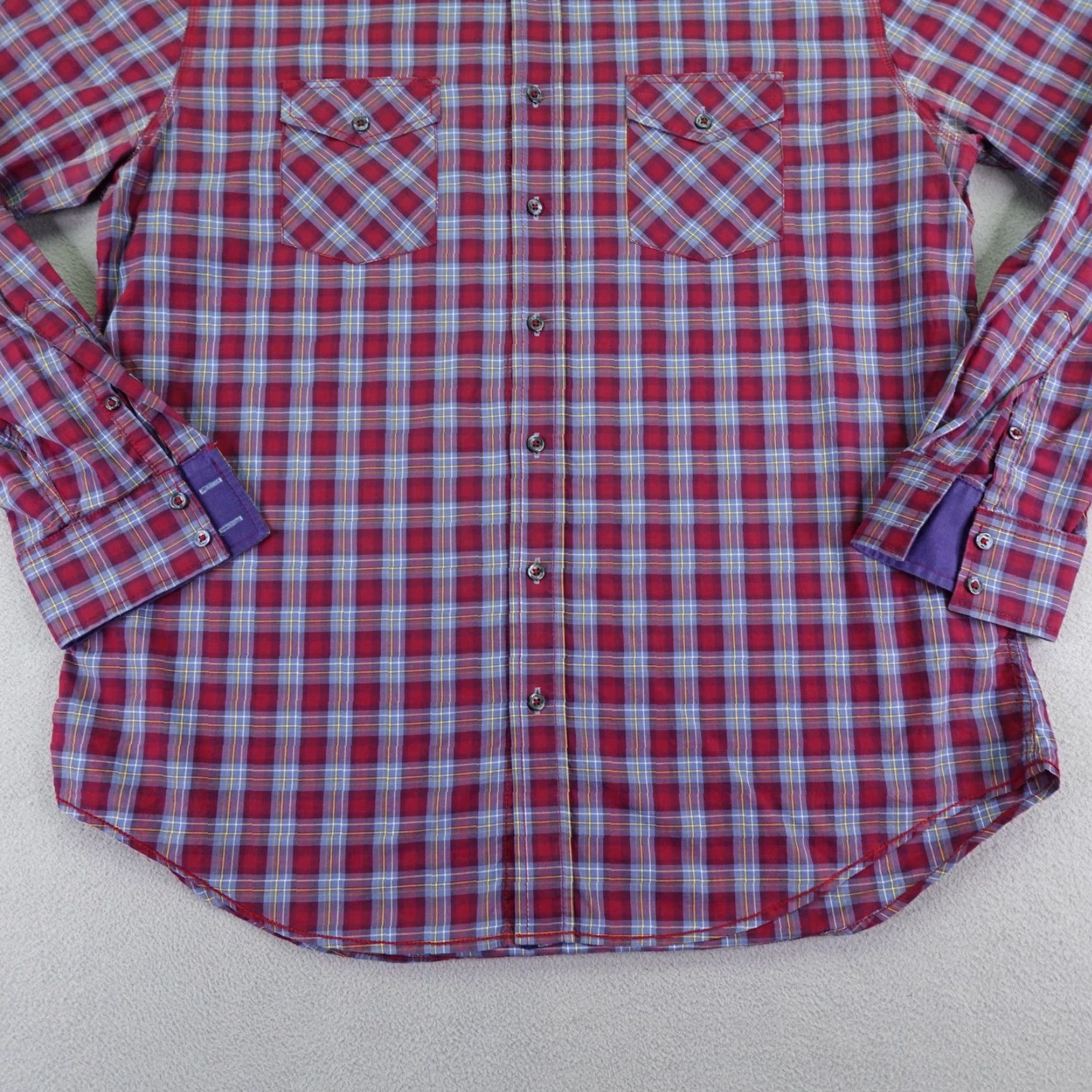 BUGATCHI Bugatchi Uomo Shirt Mens XL Red Plaid Button-Up Slim Fit Pockets Chest Collared Button Shirt Size US XL / EU 56 / 4 - 4 Thumbnail