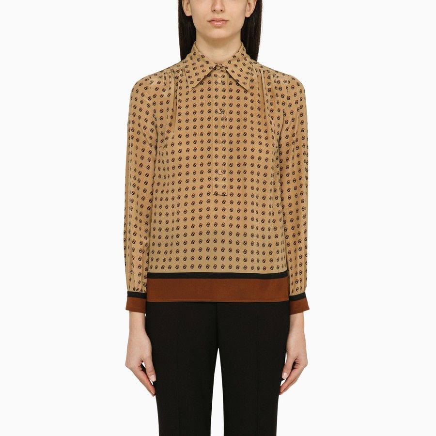 Gucci o1d2blof0824 Silk Shirt in Beige & Brown Size M / US 6-8 / IT 42-44 - 1 Thumbnail