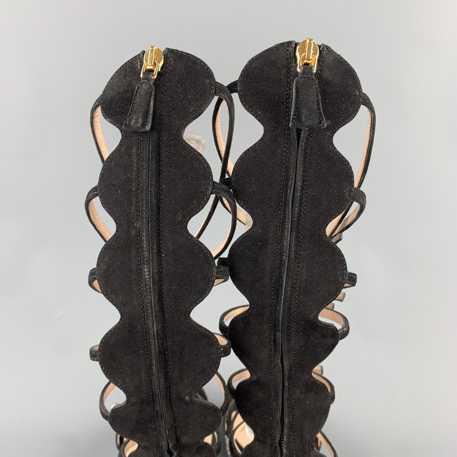 Giambattista Valli Size 8 Black Suede Glitter Gladiator Sandals Size US 8 / IT 38 - 6 Thumbnail