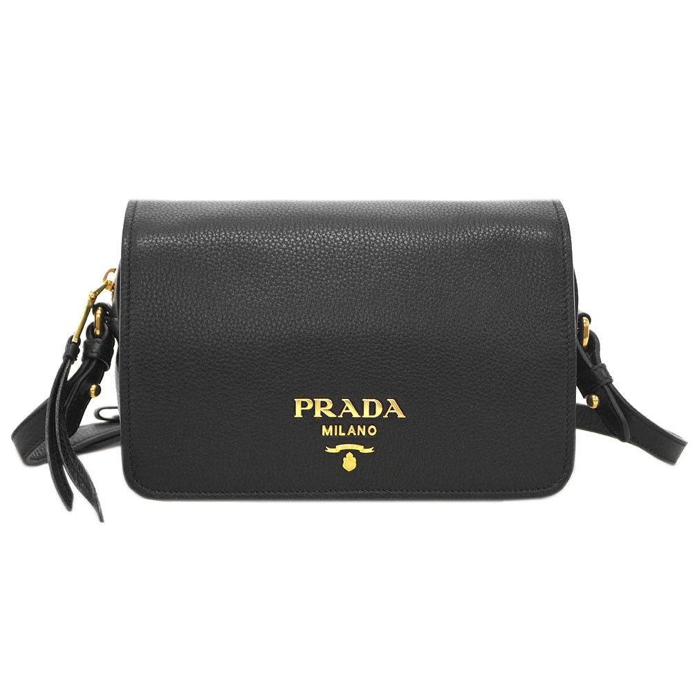 Prada Shoulder Bag Mini Vitello Phenix Nero Calf Black Gold