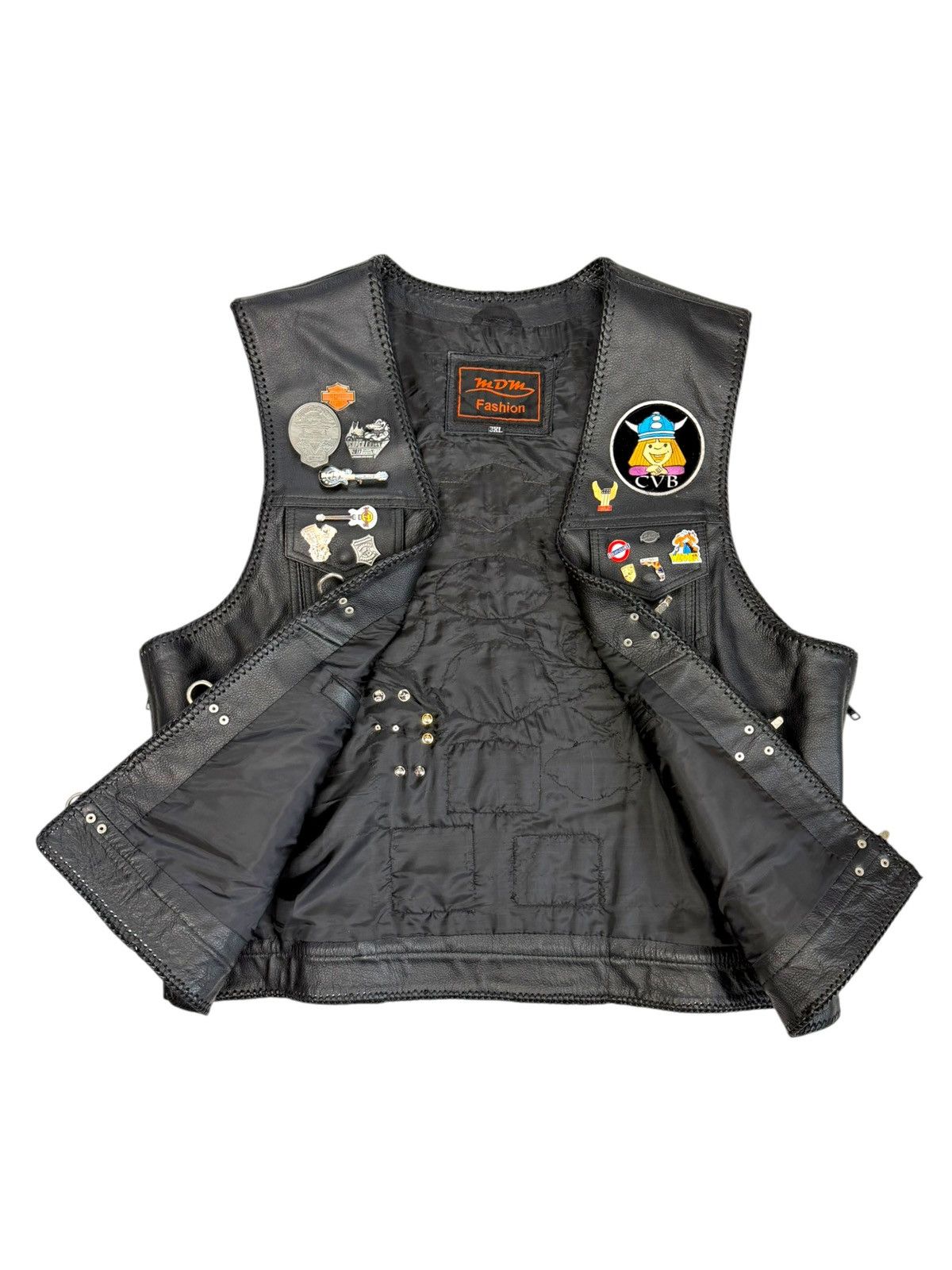 Genuine Leather Vintage Black Patch Biker leather vest Harley Davidson style Size US XXL / EU 58 / 5 - 3 Thumbnail