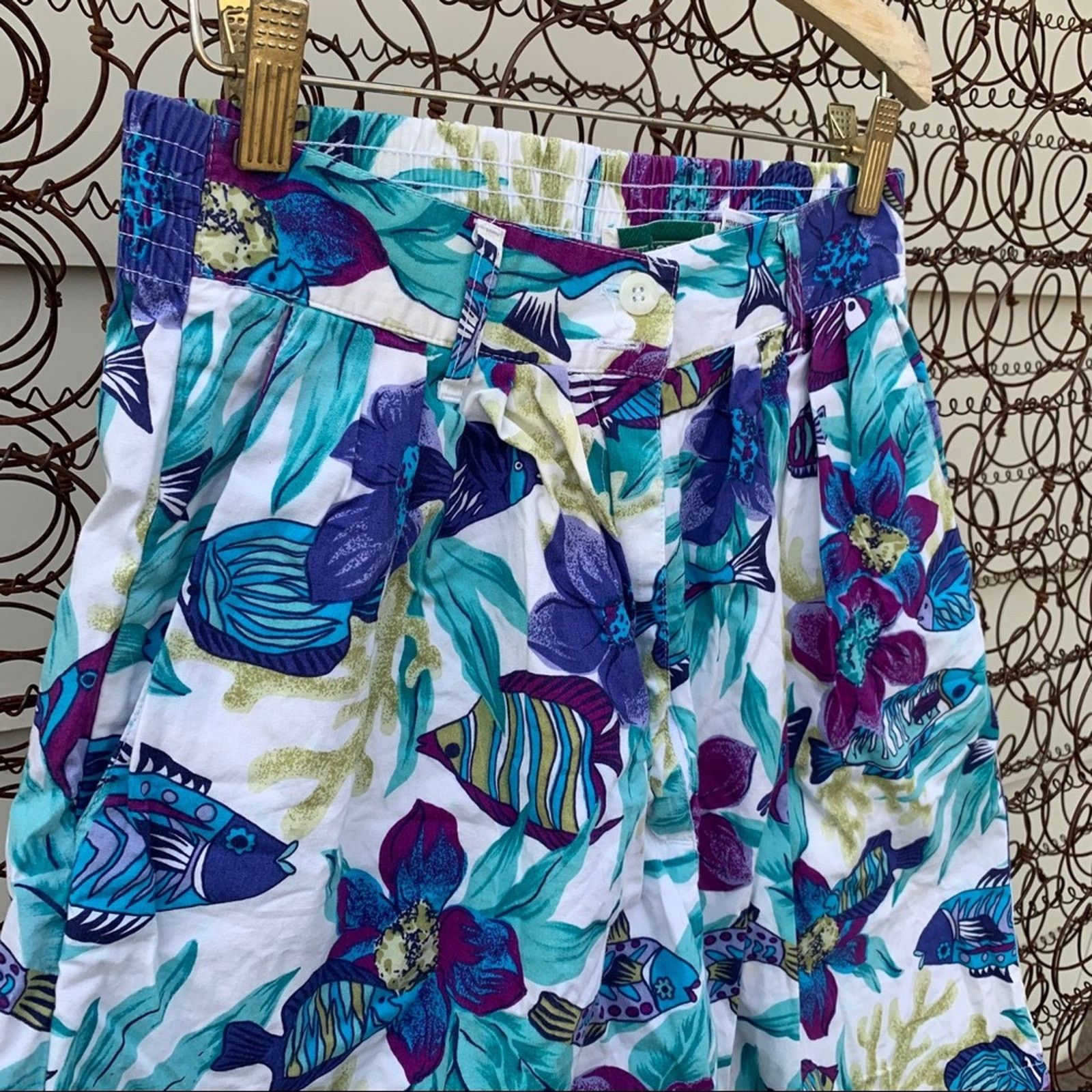 Vintage Vintage 90s culottes shorts tropical fish SMALL/MEDIUM Size 27" / US 4 / IT 40 - 3 Thumbnail