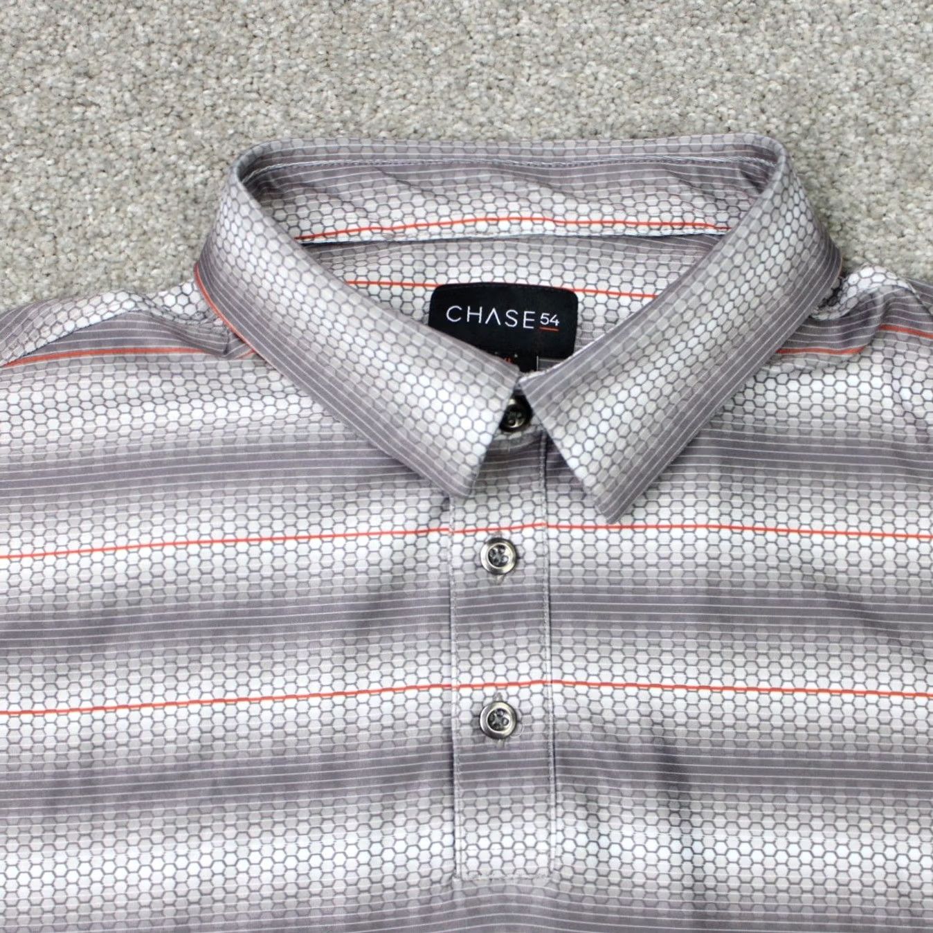 Vintage Chase 54 Polo Shirt Mens 2XL XXL Gray/Orange Geometric Golf Stretch Short Sleeve Polo Shirt Mens 2XL Size US XXL / EU 58 / 5 - 4 Thumbnail