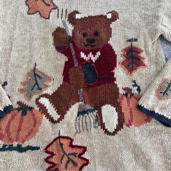 Vintage Vintage White Stag Cozy Bear Raking Leaves Oversized Sweater Size L / US 10 / IT 46 - 4 Thumbnail