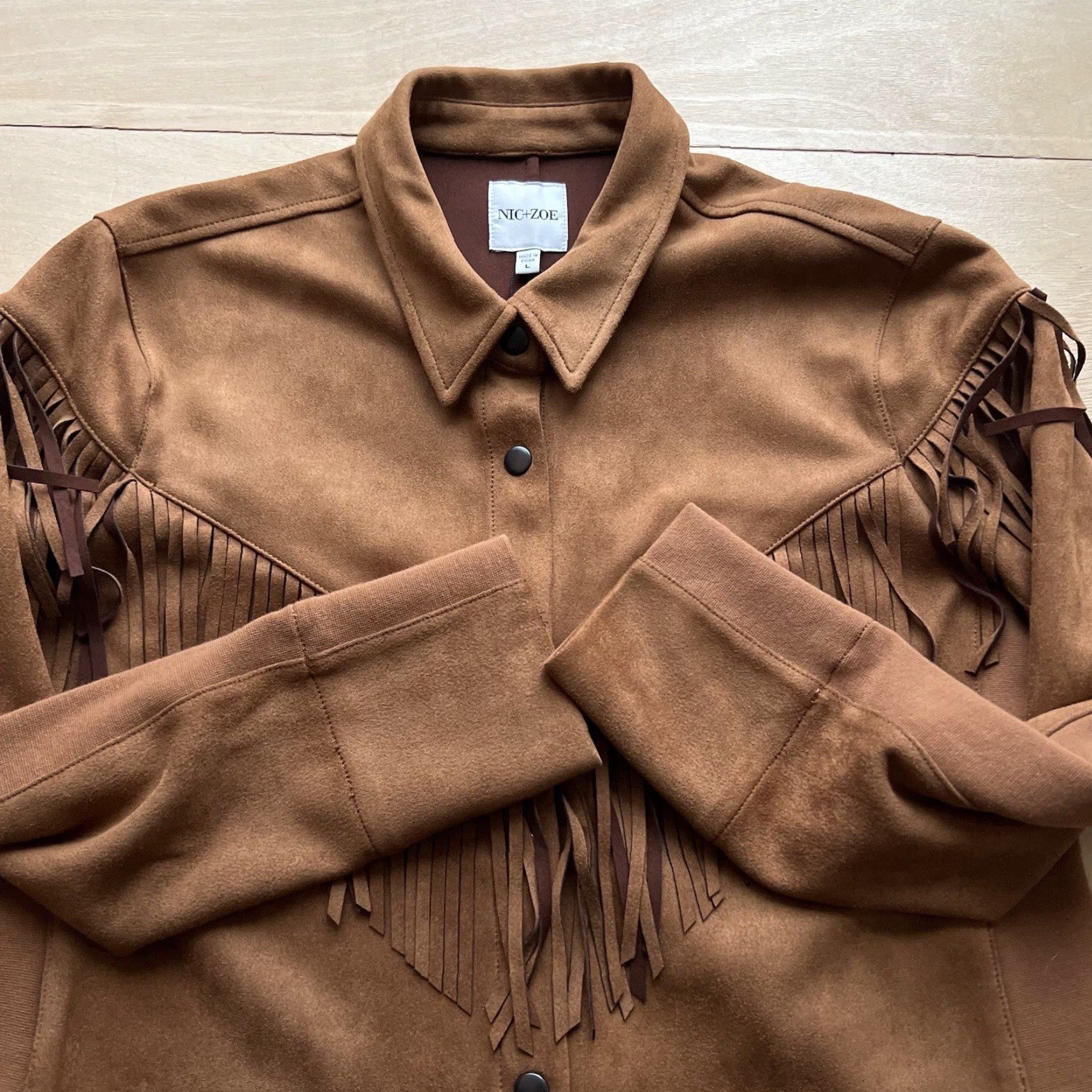 NIC+ZOE Nic+Zoe Fringe Jacket Women's Large Brown Western Outerwear NWT Jacket Size L / US 10 / IT 46 - 4 Thumbnail