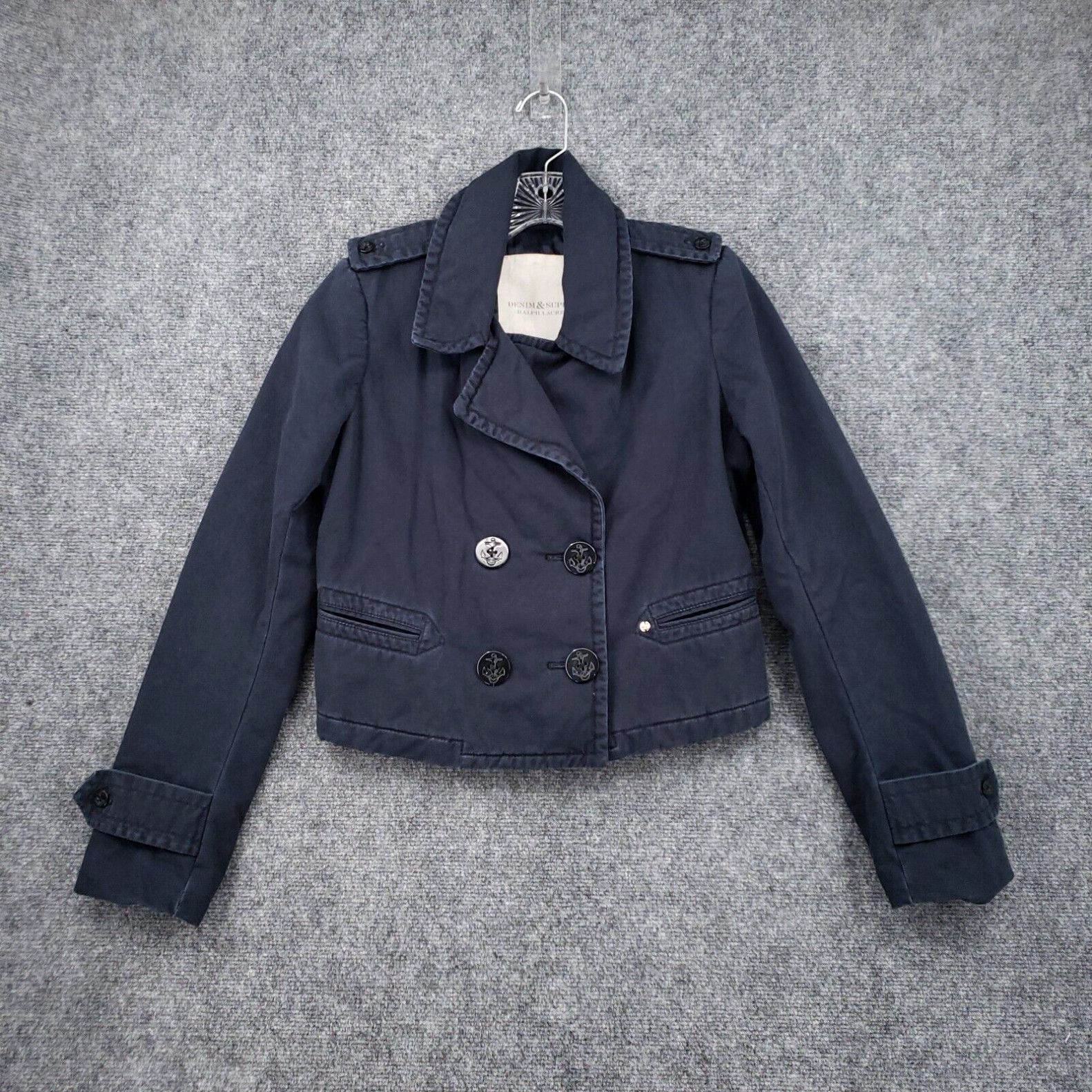 image of Denim Supply Ralph Laurent Jacket Women S Small Black Denim Crop Double Breasted in White