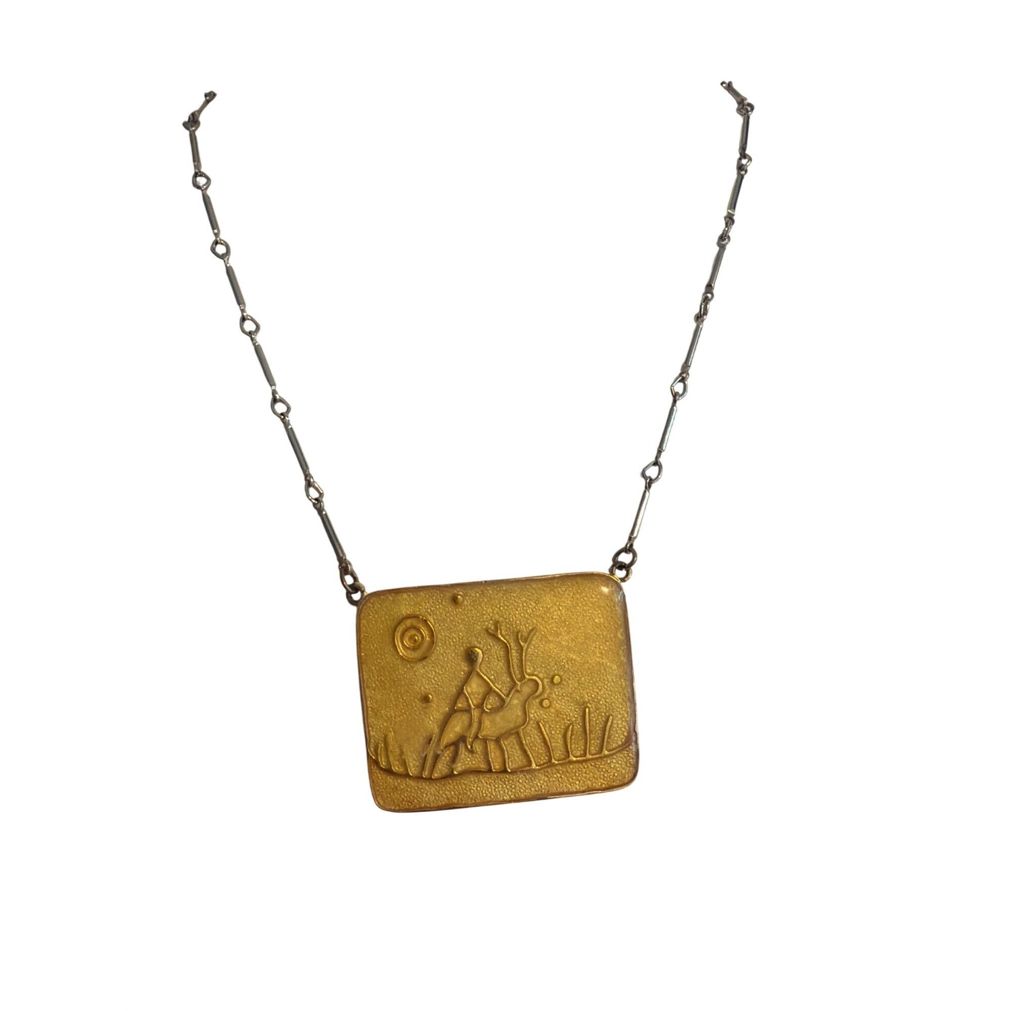 Other Vtg Silver Tone Bar Chain Necklace Gold Tone Enamel Pendant Size ONE SIZE - 2 Thumbnail