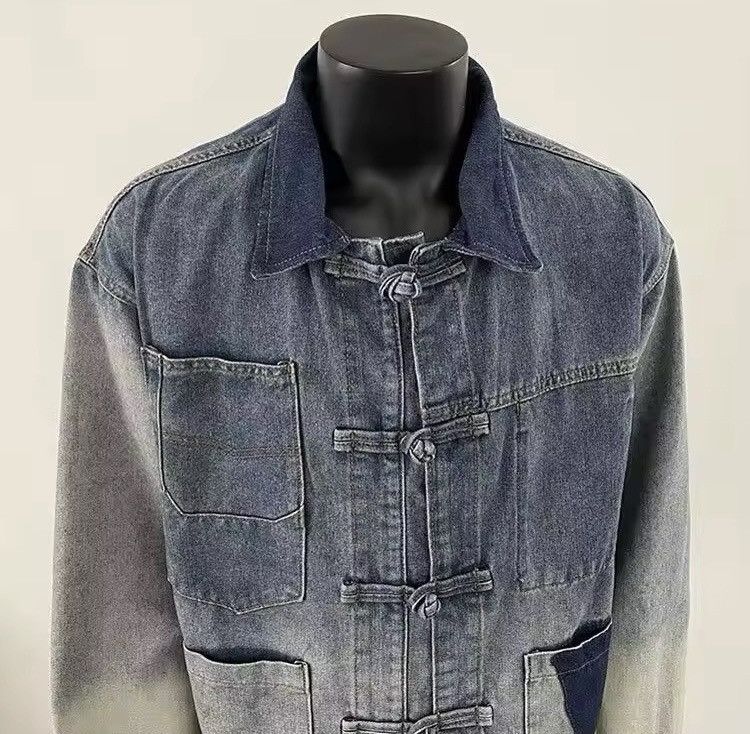Japanese Brand Lapel Collar Button Mandarin Denim Jacket Size US XXL / EU 58 / 5 - 5 Thumbnail