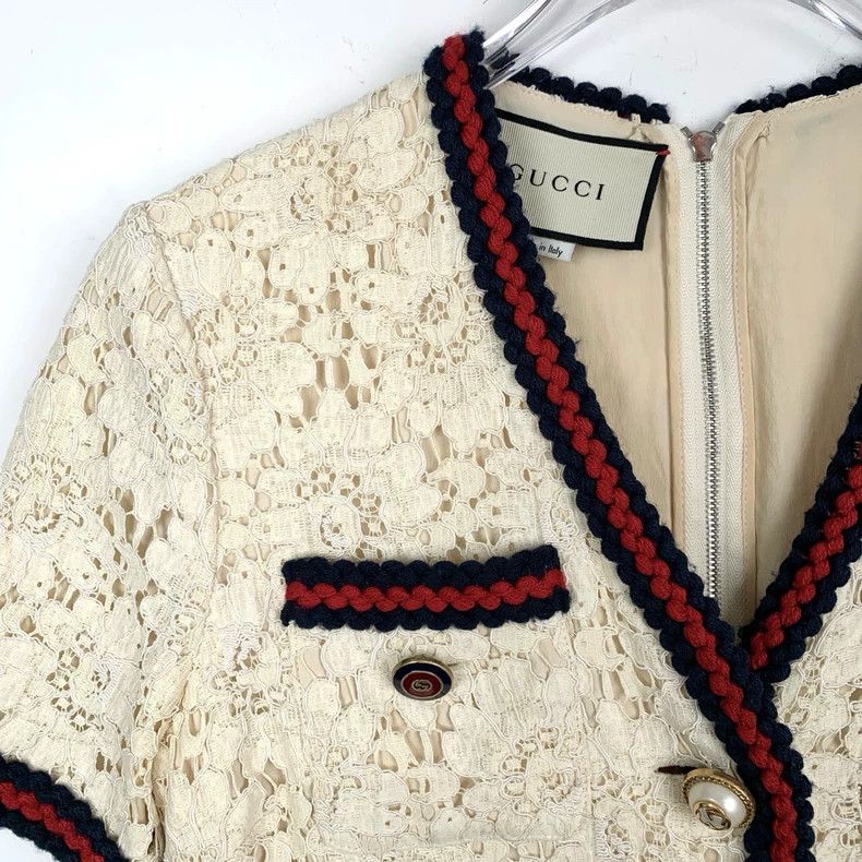 Gucci GucciDouble G pearl buckle beige lace small fragrance dress Size S / US 4 / IT 40 - 3 Thumbnail