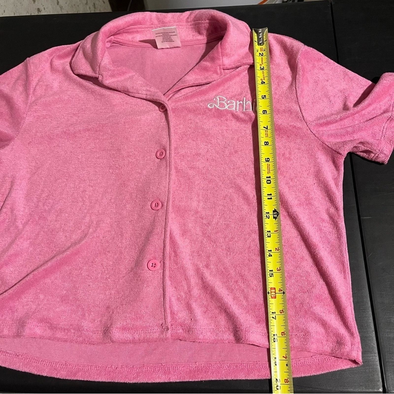 Other Barbie Terry Cloth Button Down Shirt Short Sleeve Pink Size M / US 6-8 / IT 42-44 - 6 Thumbnail