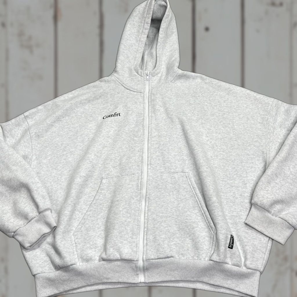 Vintage VINTAGE Comfrt Hoodie Unisex 2XL Light Gray Full Zip Heavyweight Oversized Sweatshirt Size US XXL / EU 58 / 5 - 1 Thumbnail