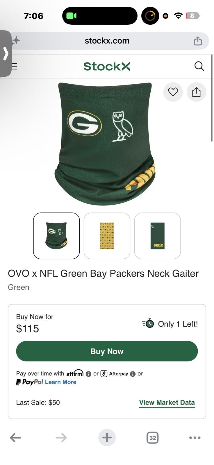October's Very Own OVO × NFL Green Bay Packers Neck Gaiter Size ONE SIZE - 6 Thumbnail