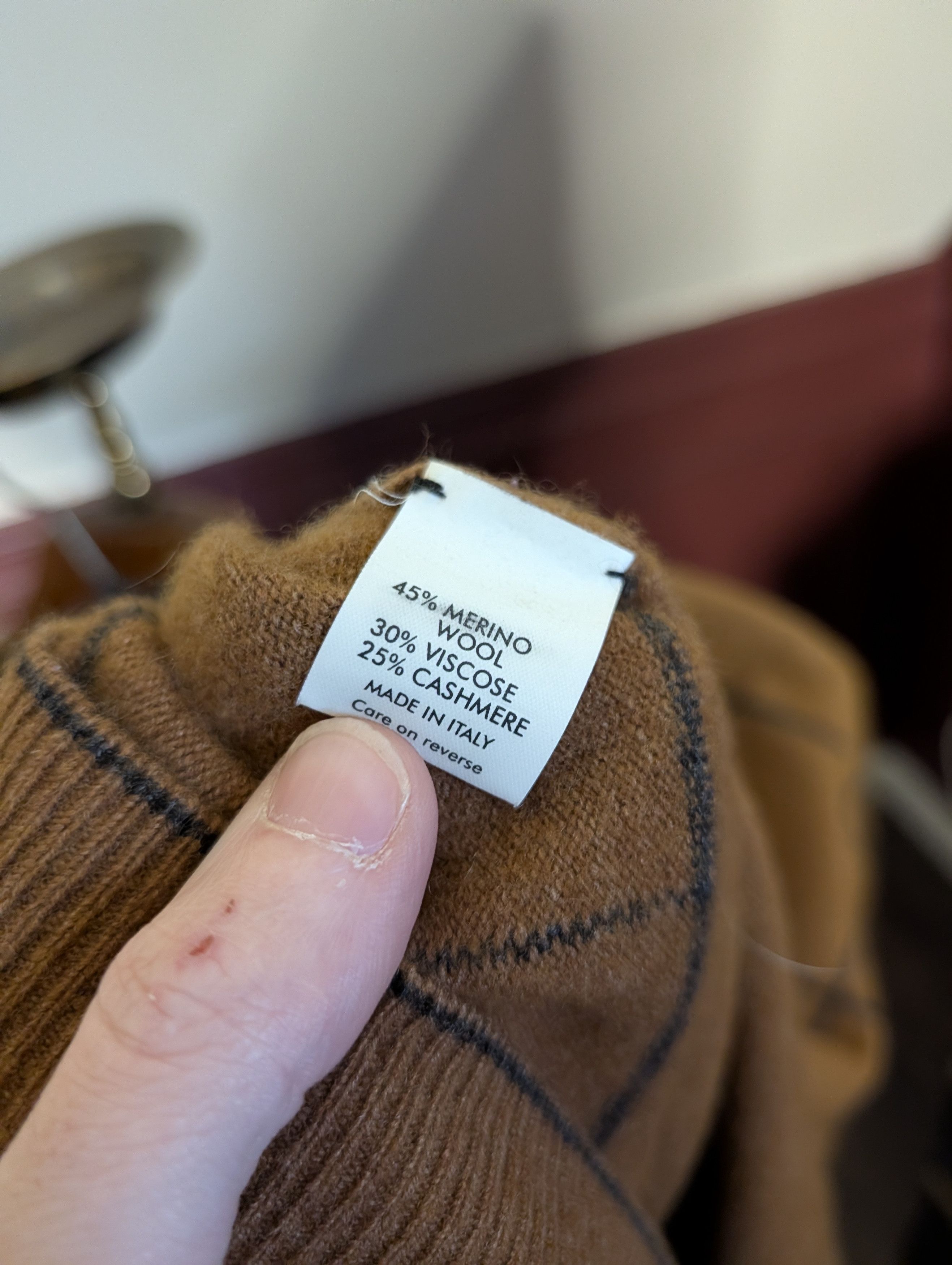 Scott Barber VTG brown check cashmere/wool Italian knit sweater Size US XL / EU 56 / 4 - 8 Thumbnail