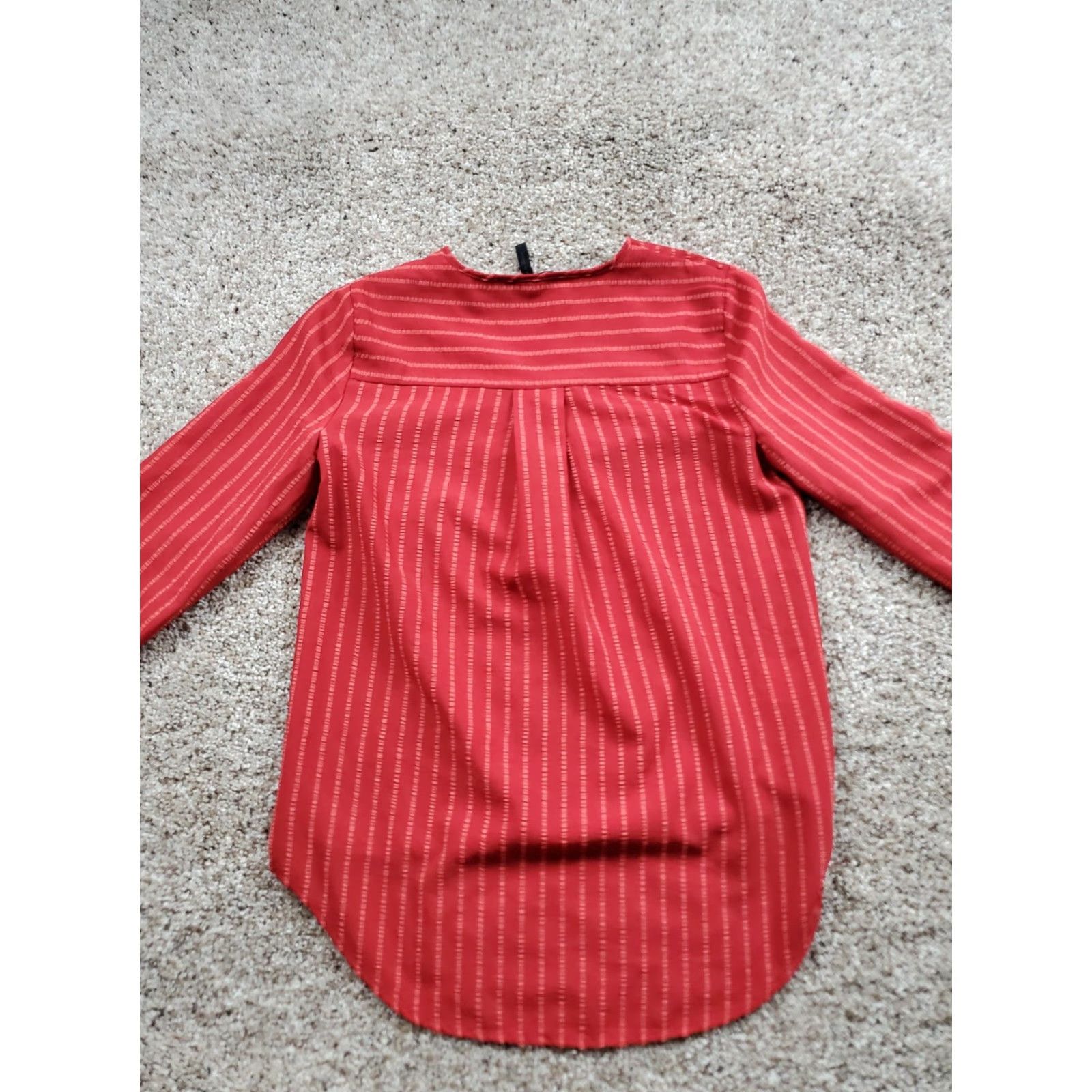 Bcbgmaxazria BCBGMAXAZRIA Blouse Womens XS Red Long Sleeve Surplice Stripe Wrap Top Dressy Size XS / US 0-2 / IT 36-38 - 6 Thumbnail