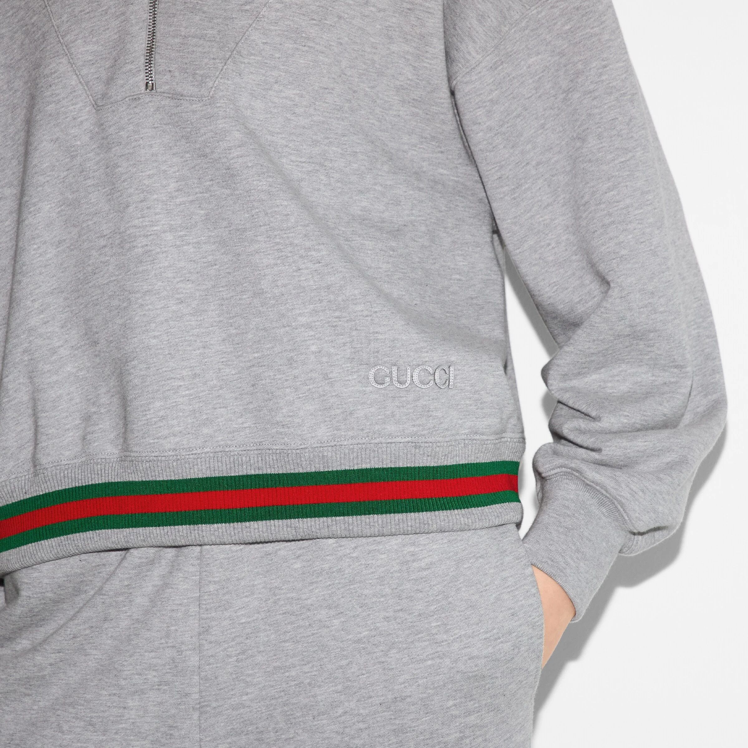Gucci oc11z1125 Cotton Jersey Sweatshirt With Web in Grey Size M / US 6-8 / IT 42-44 - 6 Thumbnail
