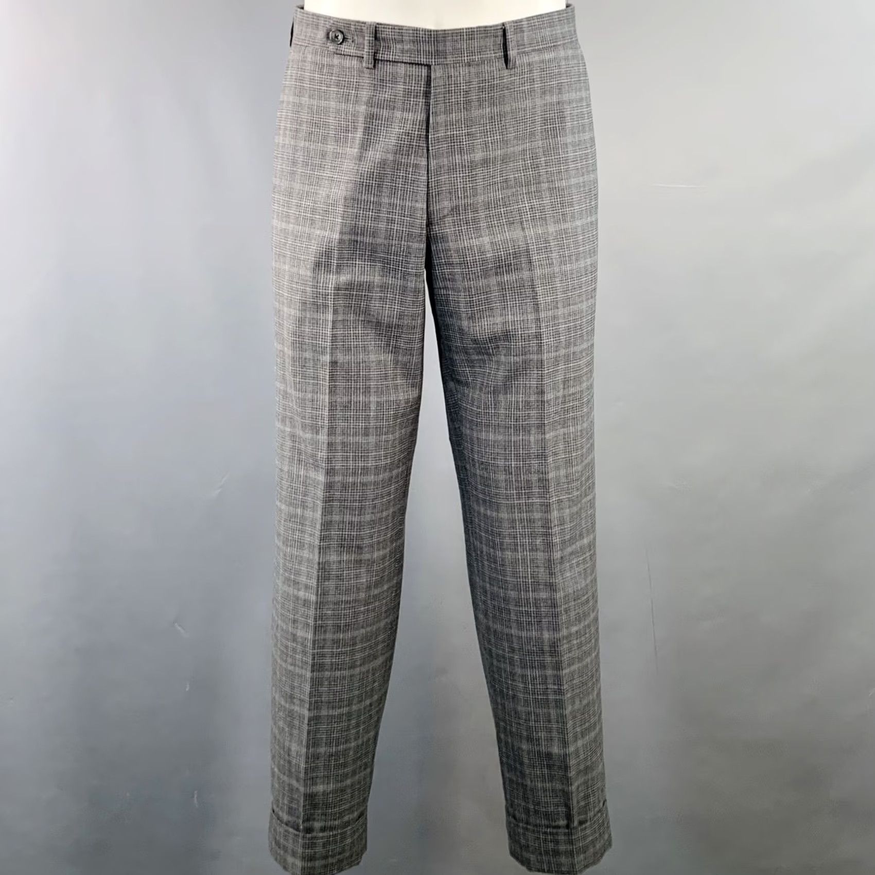 Vintage EIDOS Size 38 Regular Grey Charcoal Plaid Wool Notch Lapel Suit Mens Size 38R - 6 Thumbnail