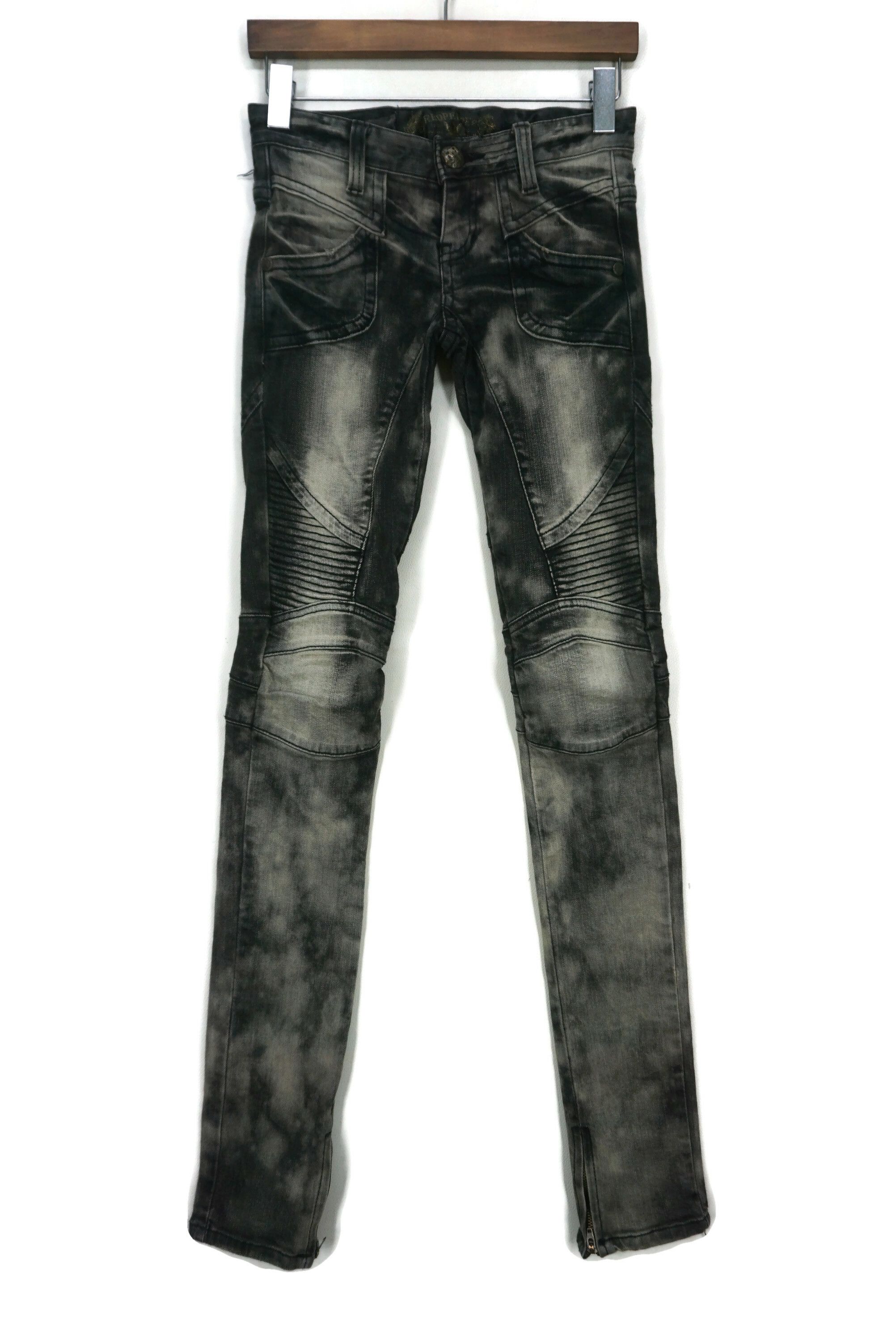 image of Rockers Red Pepper Patchwork Skinny Acid Wash Biker Jeans Size 24 in Black, Women's