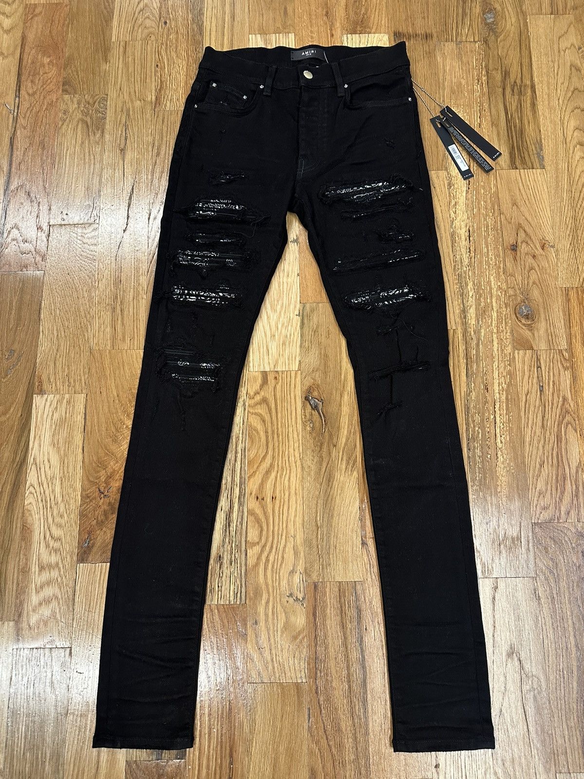Pre-owned Amiri Mx1 Black Paisley Black Denim Jeans Size 29 | ModeSens