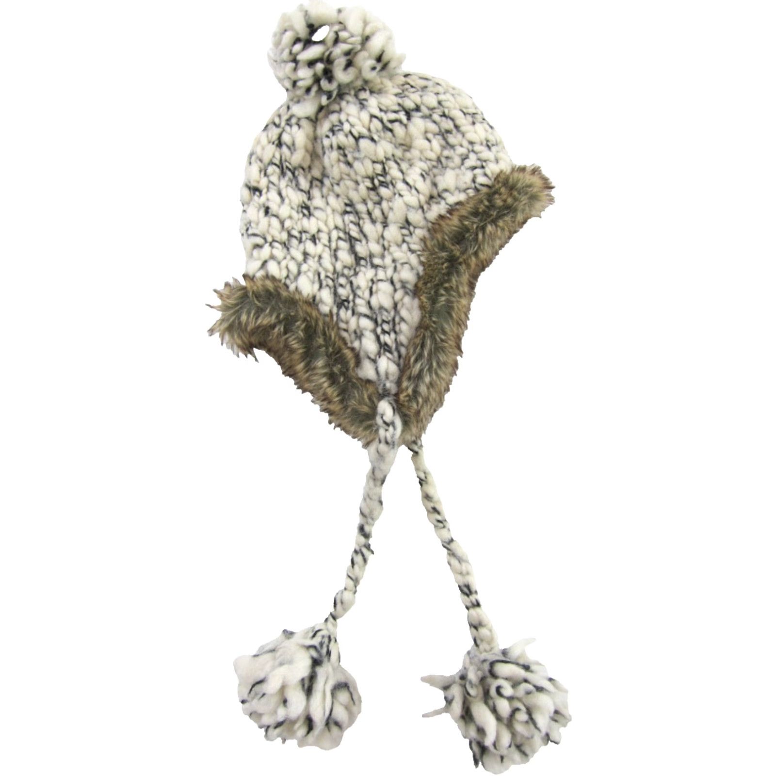 Vintage Everest Designs Nepal Beanie Hat OS Wool Lined Ear Flap Pom Pom Winter Winter Ivory Unisex Adults Mens Womens Size US M / EU 48-50 / 2 - 2 Thumbnail