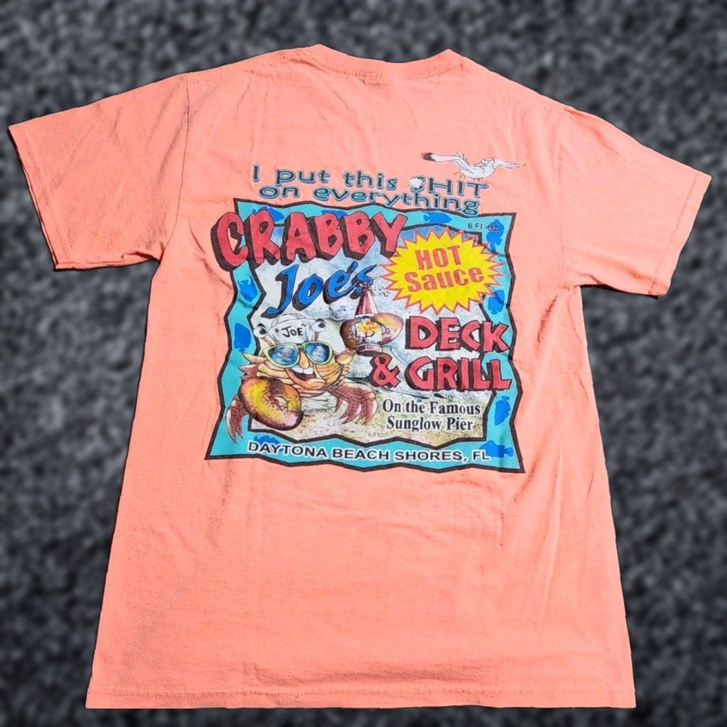 Fruit Of The Loom Fruit of the Loom T Shirt Adult S Orange Crabby Joes Hot Sauce Daytona Beach Shores Funny Double Sided Classic Size US S / EU 44-46 / 1 - 1 Thumbnail