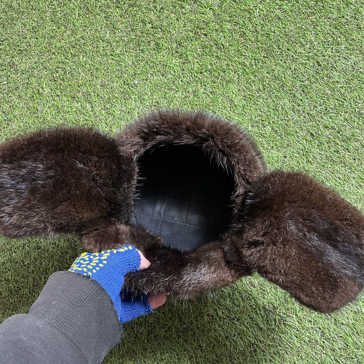 Vintage Vintage 90s Dark Green Suede Fur Trapper Hat Brutalist OS Size ONE SIZE - 4 Thumbnail